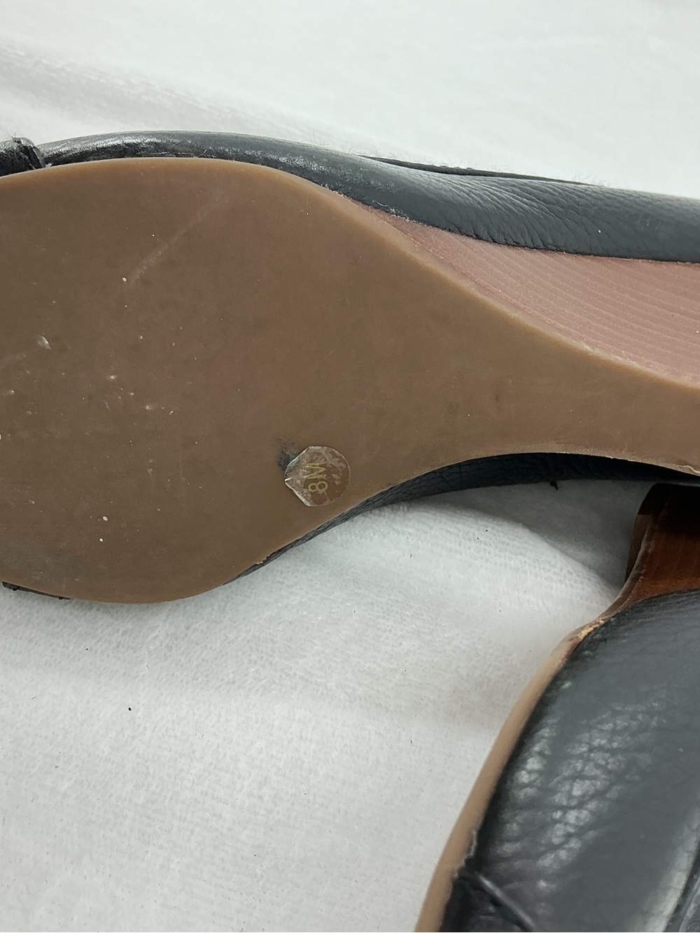 Tory Burch Black Leather Peep-Toe Heels with Gold Logo Medallion B47 - Picture 6 of 6